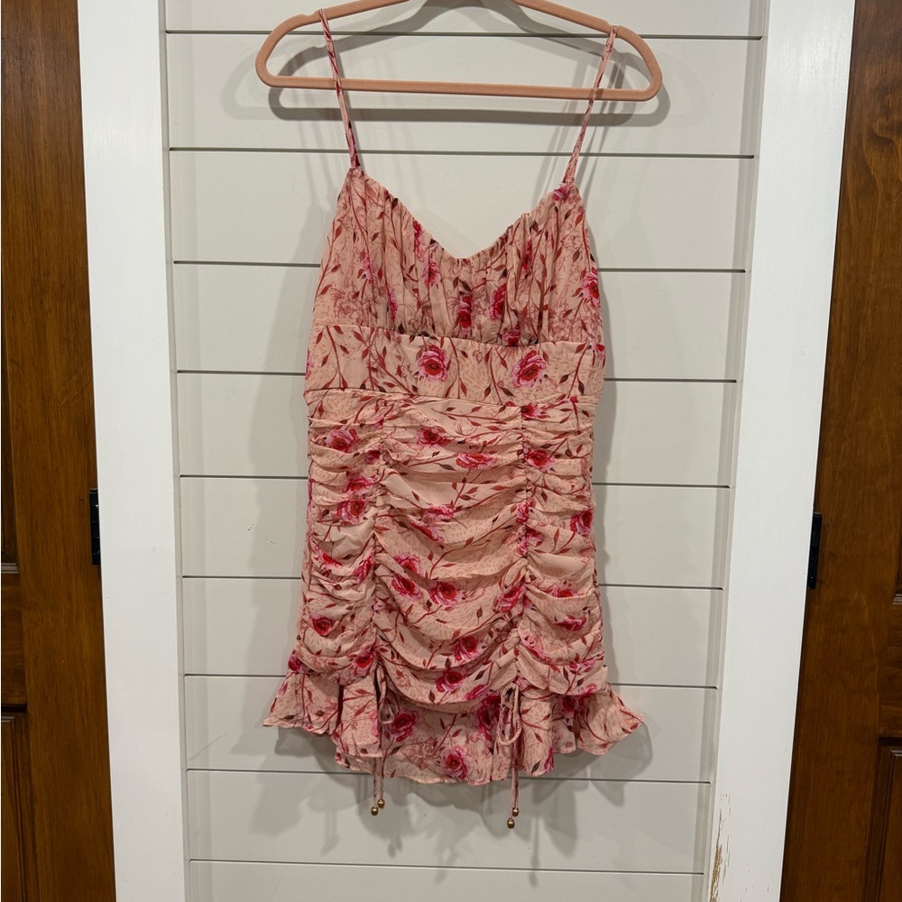 Floral Ruched Pink Dress